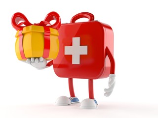 Sticker - First aid kit character holding gift