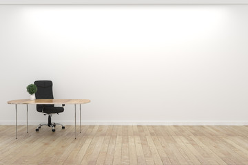 Wall Mural - Empty white Conference room interior with wood floor on white wall background - empty room business room interior. 3d rendering