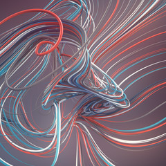 Poster - Interlacing abstract blue and red curves. 3D rendering