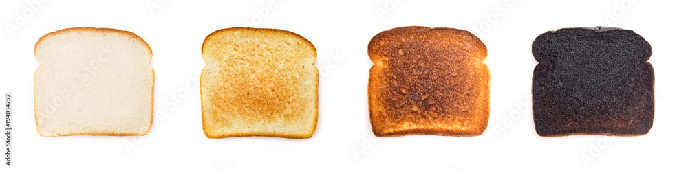 A Collage of Different Levels of Darkness when it comes to Toast - What's your preference? - obrazy, fototapety, plakaty 