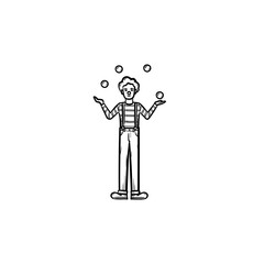 Sticker - Clown having juggle skills hand drawn outline doodle icon. Juggler vector sketch illustration for print, web, mobile and infographics isolated on white background.