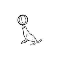 Poster - Seal hand drawn outline doodle icon. Circus animal vector sketch illustration for print, web, mobile and infographics isolated on white background.