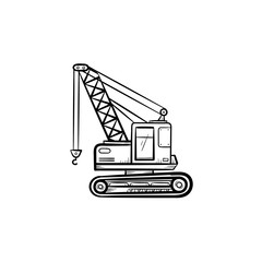 Poster - Lifting crane hand drawn outline doodle icon. Construction industry vector sketch illustration with lifting crane for print, web, mobile and infographics isolated on white background.