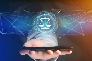 Fototapete - Justice balance icon on a futuristic interface