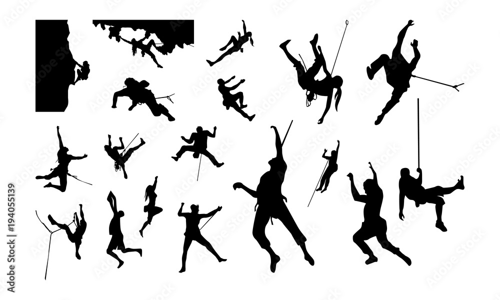 Set of Climber Silhouette vector illustration - obrazy, fototapety, plakaty 