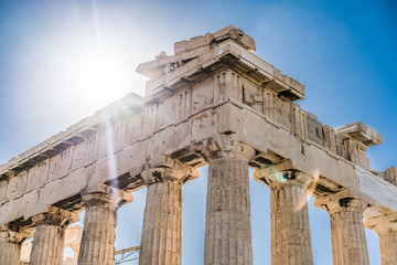 Sun over Parthenon Acropolis of Athens Archaeological Place