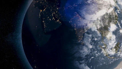Poster - Planet earth with sun rising from space. The Earth from space showing all they beauty. Extremely detailed footage. Planet earth with sunrise in space. Animation