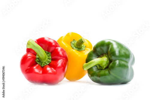 Cuadros en Lienzo Sweet bell pepper isolated on white background, Red, Freen, Yellow