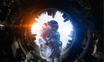 Canvas Print - space fantasy image with astronaut. mixed media