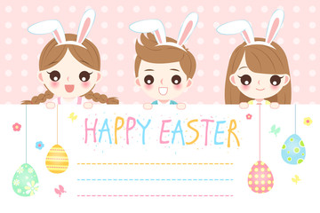 Wall Mural - children with happy easter