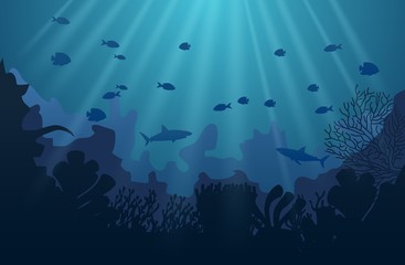 Wall Mural - Ocean underwater world with animals, vector illustration