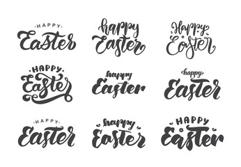 Wall Mural - vector illustration. big set of hand drawn brush type lettering of happy easter isolated on white ba