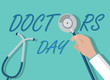 Doctor day vector concept. Doctor hand holding stethoscope flat style illustration.
