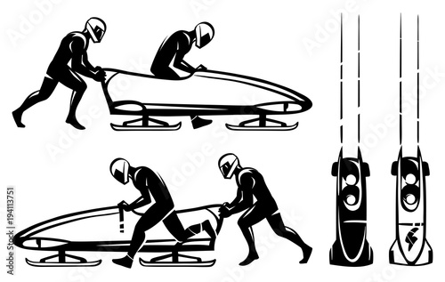 Dekoracja na wymiar  bobsleje-i-dwoch-sportowcow-z-profilu-recznie-rysowane-ilustracja