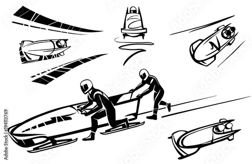 Fototapety Saneczkarstwo  bobsleje-i-dwoch-sportowcow-w-perspektywie-recznie-rysowane-ilustracja