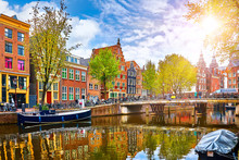 Channel In Amsterdam Netherlands Houses River Amstel Landmark