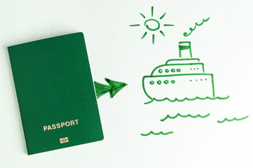 Green clean  passport and arrow to the plan in the picture (motivation).