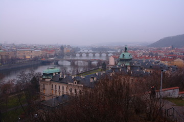 Wall Mural - Evening Prague panorama. Czech. Cityscape.