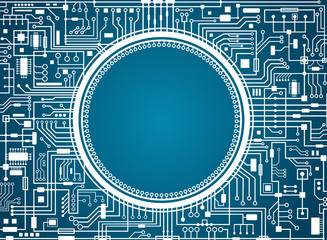 Blue computer circuit board with copy-space. Vector illustration.