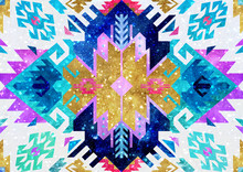 Tribal Turkish Seamless Pattern In Bohemian Style. Ideal For Fabric, Wrapping Paper, Greeting And Invitation Card