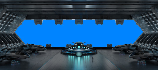 Poster - Llanding strip spaceship interior isolated on blue background 3D rendering
