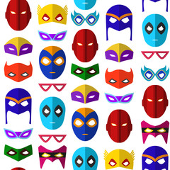 Sticker - Cartoon Superhero Mask Seamless Pattern Background. Vector