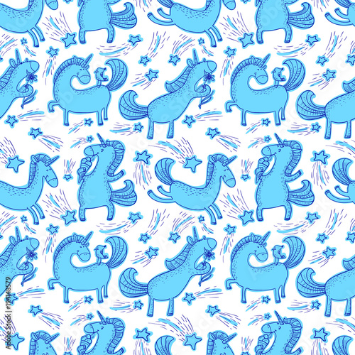 Mata magnetyczna Tło magiczne jednorożce. Wzór z mistycznego konia w stylu doodle dzieci.