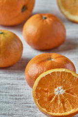 Fresh organic orange and mandorins close-up. Healthy eating.