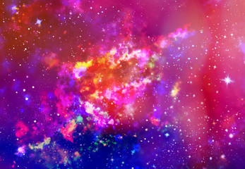 Wall Mural - star field in galaxy space with nebulae, abstract watercolor digital art painting for texture backgr