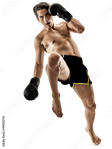 one caucasian Muay Thai kickboxing kickboxer thai boxing man isolated on white b Fototapete