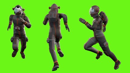 Wall Mural - running a sci-fi astronaut. loopable animation on green screen. 4k.