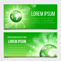 Wall Mural - vector illustration of banner templates set with green globe planet