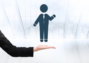 Poster - Hand open with businessman waving icon