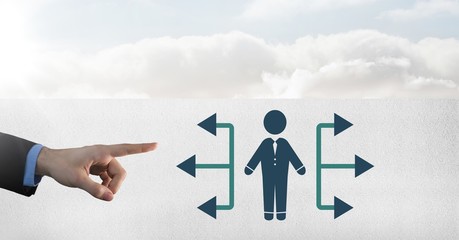 Poster - hand pointing at businessman icon with arrow directions