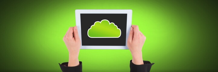 Poster - Hand holding tablet with cloud icon
