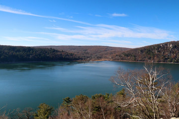 Wall Mural - beautiful autumn landscape with lake. scenic fall view from rocky south shore ice age hiking trail a