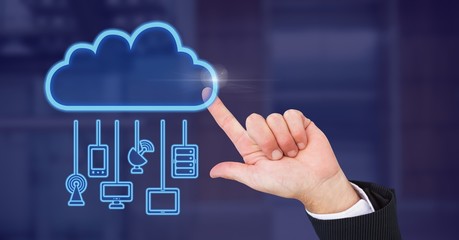 Poster - Hand with cloud icon and hanging connection devices