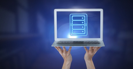 Poster - Hand holding laptop with server icon