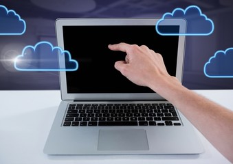 Poster - Hand using laptop with cloud icons