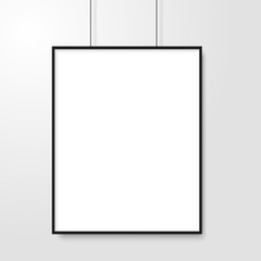 Blank of picture frame hanging on grey background. Vector.