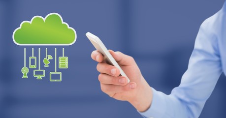 Poster - Hand holding phone with cloud icon and hanging connection