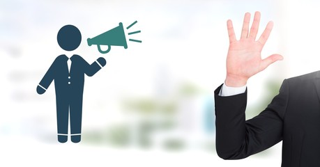 Poster - Hand open  with businessman icon holding speaker