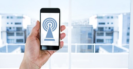 Poster - Hand holding phone with signal icon