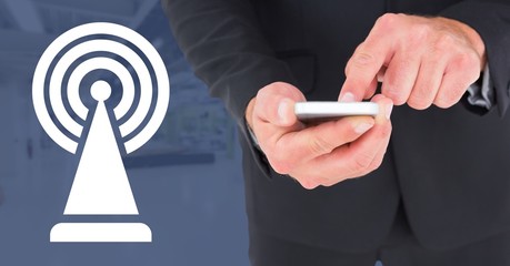 Poster - hand holding phone with signal icon