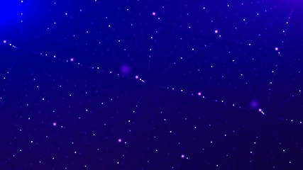 Poster - A fanciful 3d rendering of a cyberspace which is rotating and changing its colors from khaki to violet and blue. It is pierced with crystal looking structures made of dots