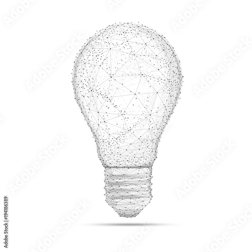 Fotografía Blockchain technology network polygon idea light bulb isolated on white background