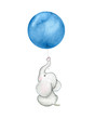 Baby elephant with blue balloon