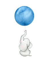 Baby Elephant With Blue Balloon