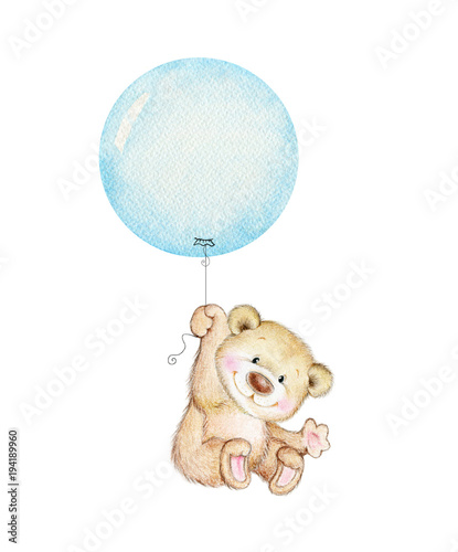 flying teddy bear with balloons