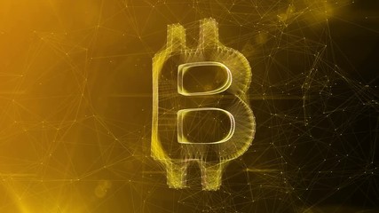 Poster - A gorgeous 3d rendering of a beautiful bitcoin sign spinning slowly aside. It sways in the center of a khaki and green cyberspace with narrow internet connections.